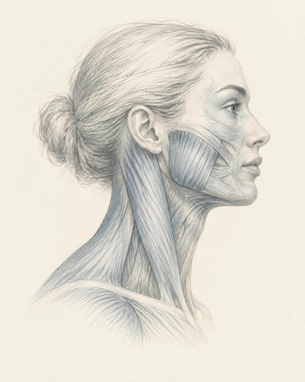 Illustrazione schematica dei muscoli del viso — metodo Manual Face Lifting di Kateryna DR.