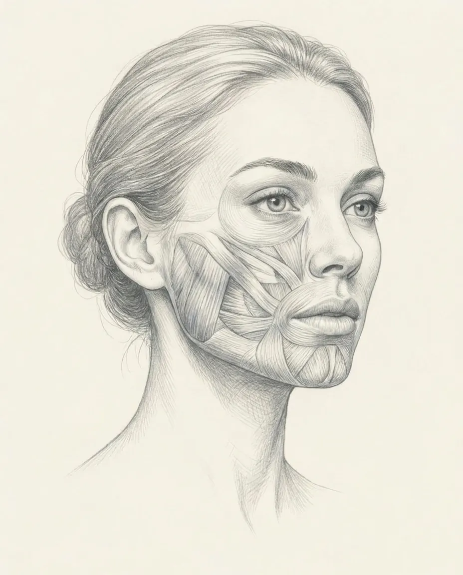 Disegno anatomico del massetere e del buccinatore
