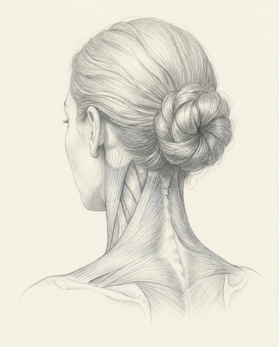 Disegno anatomico della nuca e dei muscoli suboccipitali