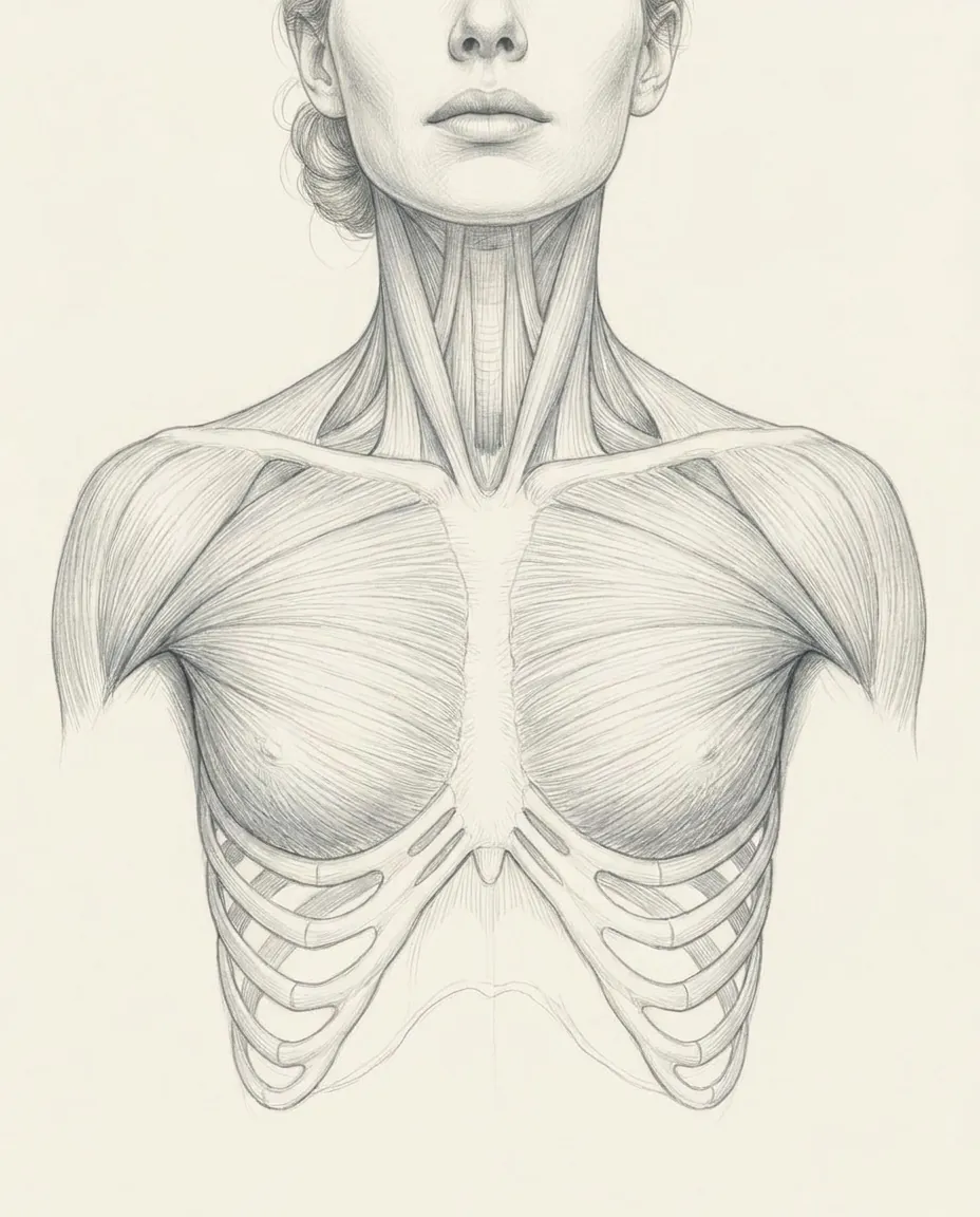 Disegno anatomico dei muscoli del collo e del torace